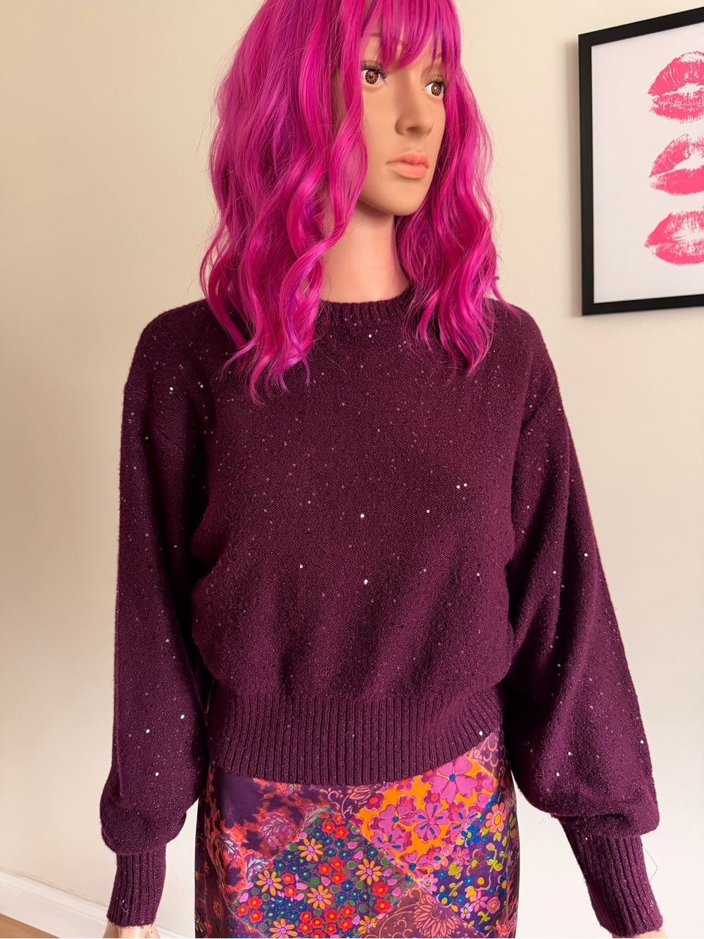 Old Navy Women's Sparkle Crewneck Sweater - Plum